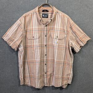 Carhartt Shirt Mens 2XL Loose Fit Plaid Workwear Casual Button Cotton Logo